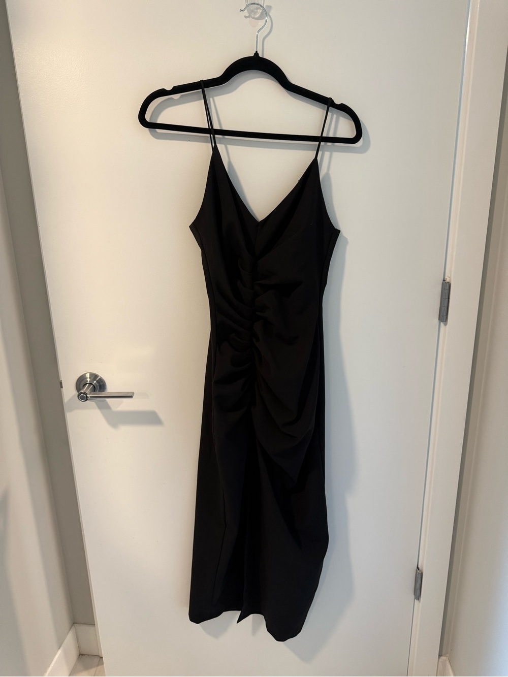 Zara Black Ruched Midi Dress with Slit